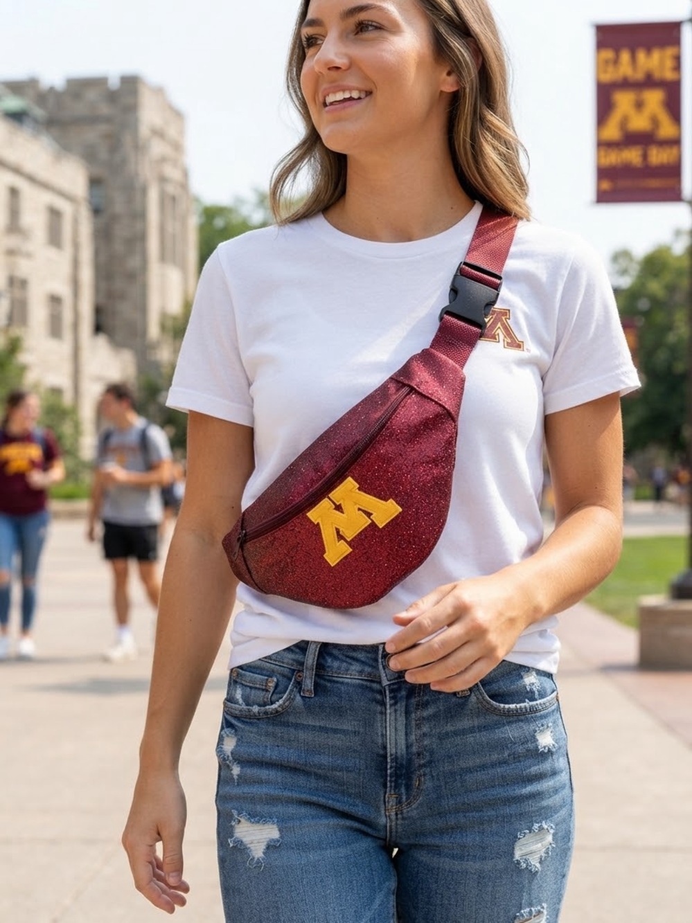 University of Minnesota Maroon & Gold Glitter Fanny Pack / Belt Bag